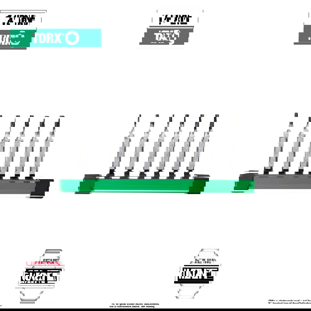 Hex & Torx Bit Socket Sets; Set Type: Torx Bit ; Minimum Set Torx Size: T8 ; Finish: Chrome ; Maximum Set Torx Size: T27 ; Measurement Type: Torx. ; Drive Size: 1/4